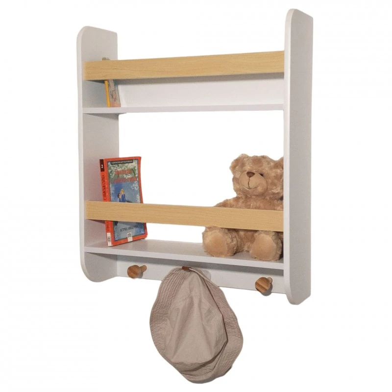 Детска Етажерка GINGER HOME, Дървен Органайзер за Книжки и Играчки, Бял Цвят, за Уютната Детска Стая