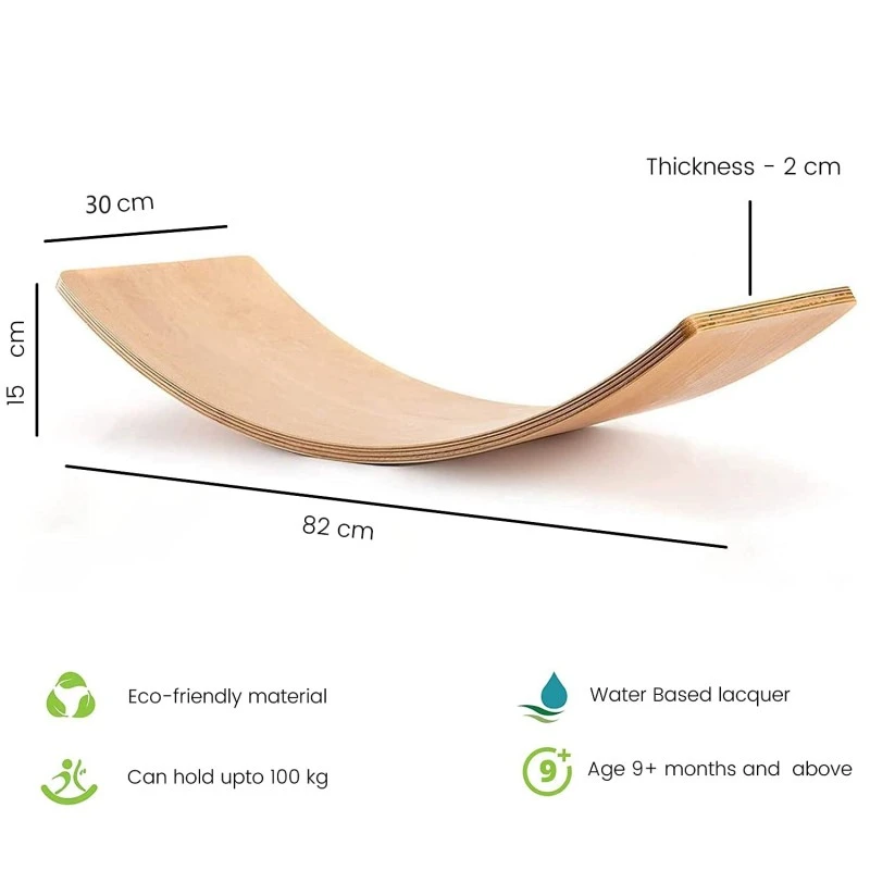 Дървена Дъска за Баланс Ginger Home – Безопасна Играчка за Деца, 82x30x15 см