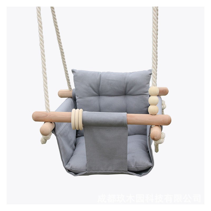 Детска Дървена Люлка Сканди GINGER HOME – Безопасна Мека Памучна Седалка с Облегалка, 28x28x196 см