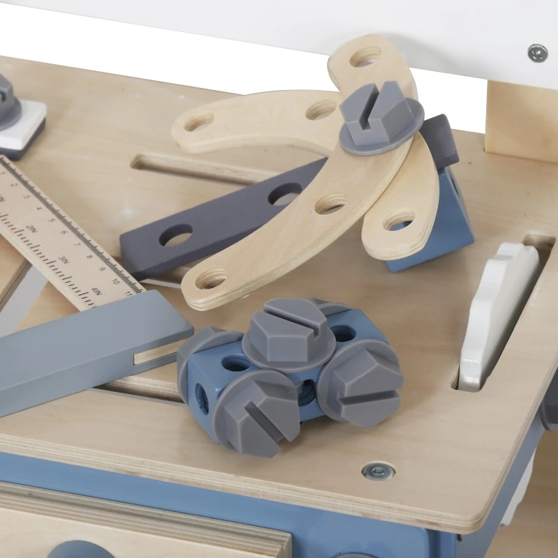 Детска Дървена Работилница с Инструменти, GINGER HOME, Синя, 46х26х67cm