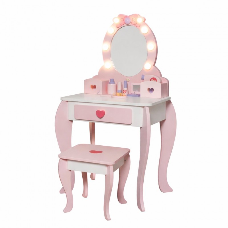 Детска Дървена Тоалетка с Огледало и Светлини GINGER HOME Розова