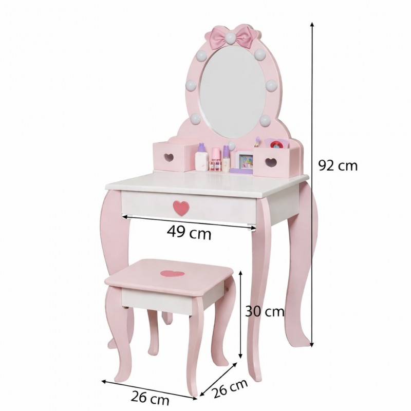 Детска Дървена Тоалетка с Огледало и Светлини GINGER HOME Розова