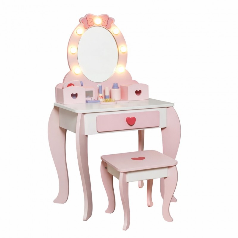 Детска Дървена Тоалетка с Огледало и Светлини GINGER HOME Розова