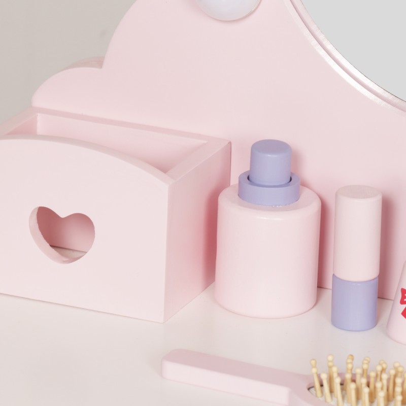 Детска Дървена Тоалетка с Огледало и Светлини GINGER HOME Розова