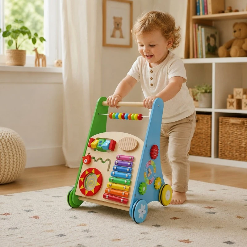 Детска Дървена Проходилка GINGER HOME с Активности, Ксилофон и Сортер, 35.1x31.3x46 см