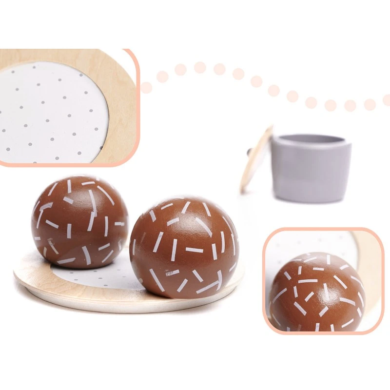 Детски Дървен Комплект за Кафе и Чай с Аксесоари  - бяло/сиво