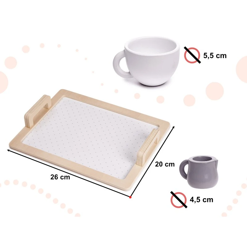 Детски Дървен Комплект за Кафе и Чай с Аксесоари  - бяло/сиво