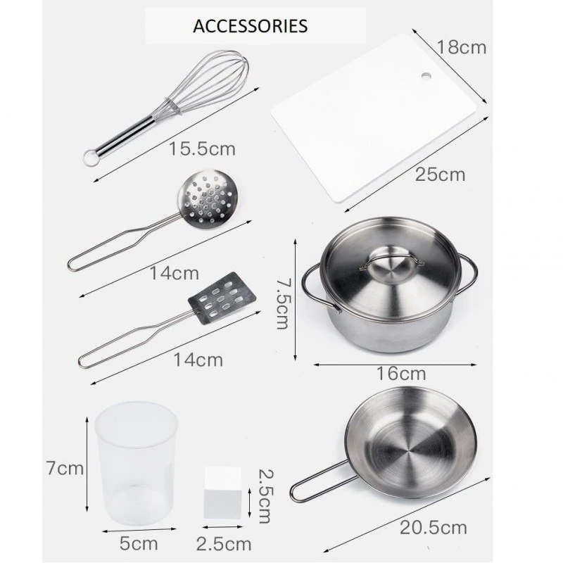 Детска Дървена Кухня със Звук, Светлина и Аксесоари за готвене  - WHITE/GREY