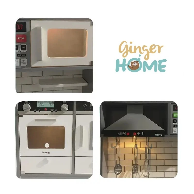 Детска Дървена Кухня със Звук, Светлина и Аксесоари за готвене  - WHITE/GREY