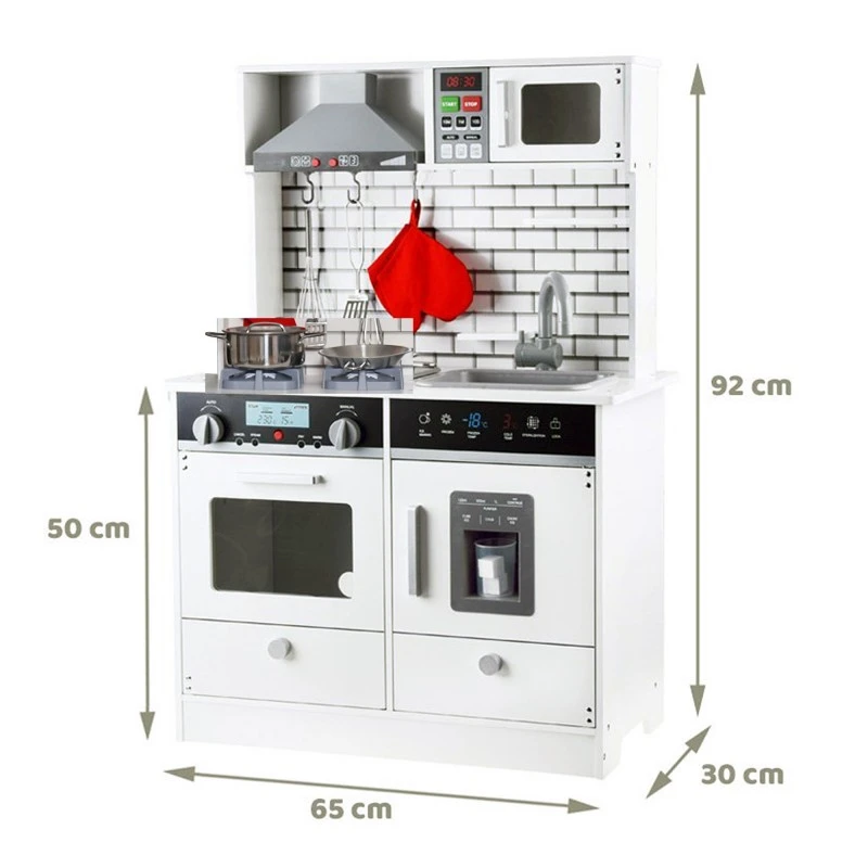 Детска Дървена Кухня със Звук, Светлина и Аксесоари за готвене  - WHITE/GREY