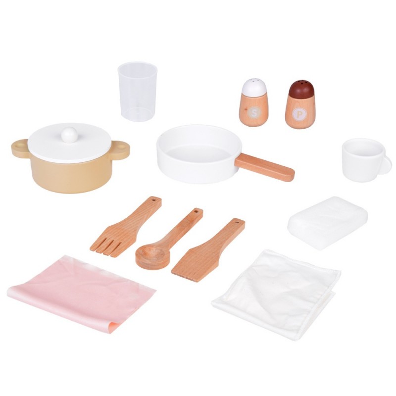 Детска Дървена Кухня GINGER HOME – Винтидж Модел с Електронни Котлони, Светлини, Звуци и Мивка с Течаща Вода, 91×31×90 см