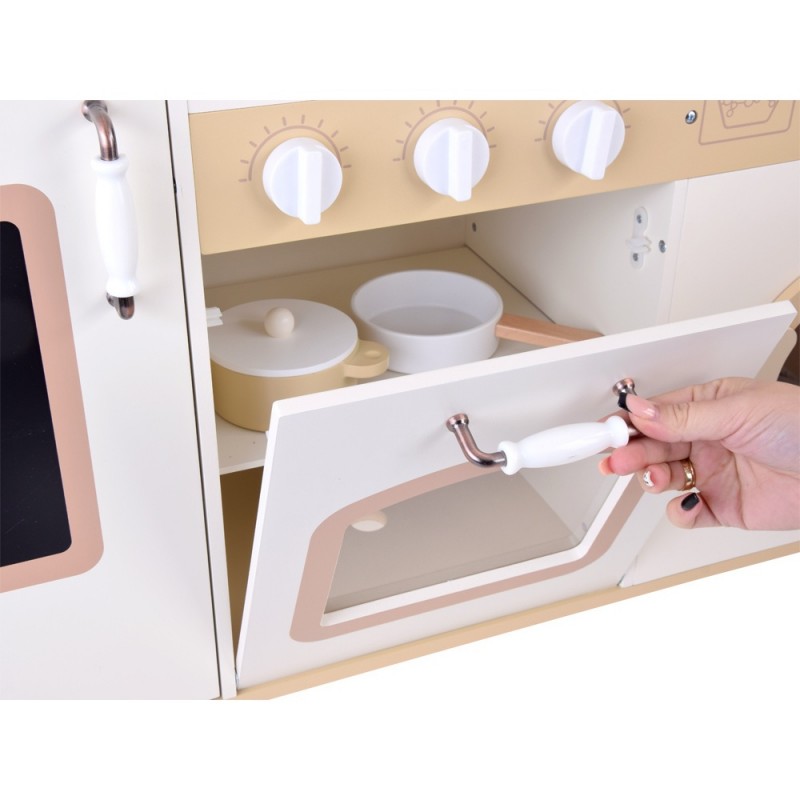 Детска Дървена Кухня GINGER HOME – Винтидж Модел с Електронни Котлони, Светлини, Звуци и Мивка с Течаща Вода, 91×31×90 см