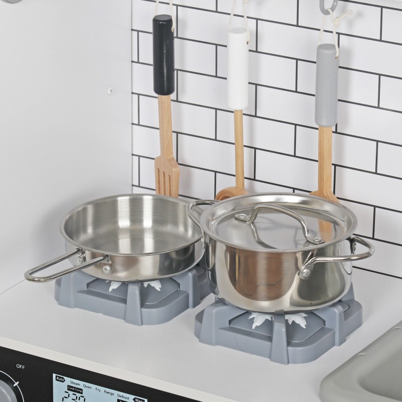 Детска Дървена Кухня GINGER HOME с Хладилник, Мивка с Течаща Вода, Микровълнова, Пералня и Електронни Функции, 97x30x94 см