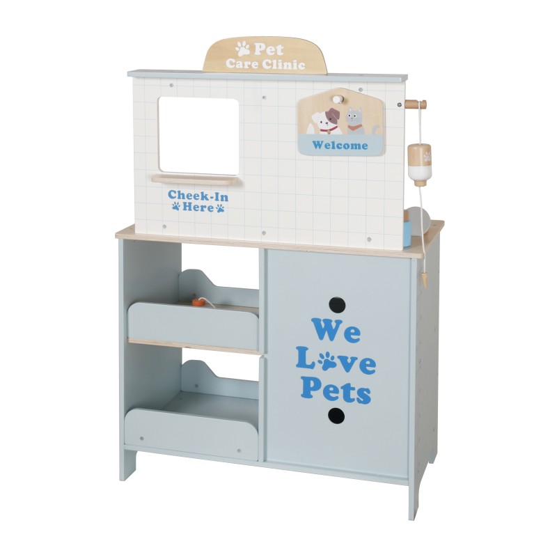 Детска Ветеринарна Клиника Играчка GINGER HOME – Дървен Ветеринарен Център с Аксесоари и Плюшено Куче, 89×57×30 см