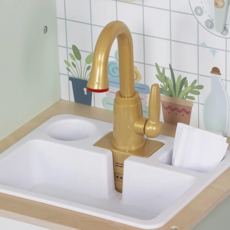 Детска Дървена Пералня 3 в 1 с Мивка с Течаща Вода и Сушилня GINGER HOME, 86×32×90 см