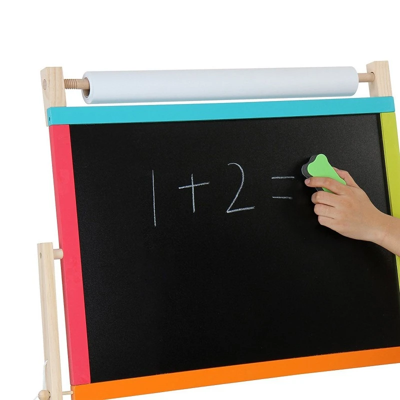 Детска Дървена Дъска, Статив 3 в 1 - Черна дъска, Магнитна Дъска, Бяла Дъска с Аксесоари
