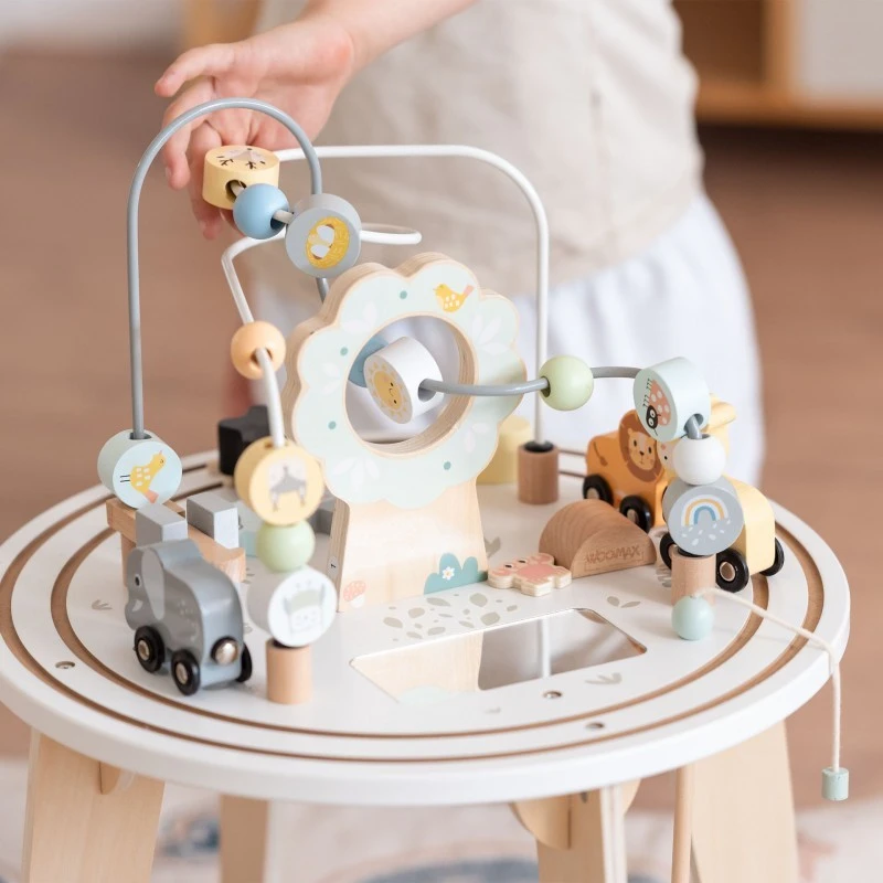 Детска Дървена Образователна Маса с Лабиринт и Мъниста GINGER HOME, 40x40x54 см