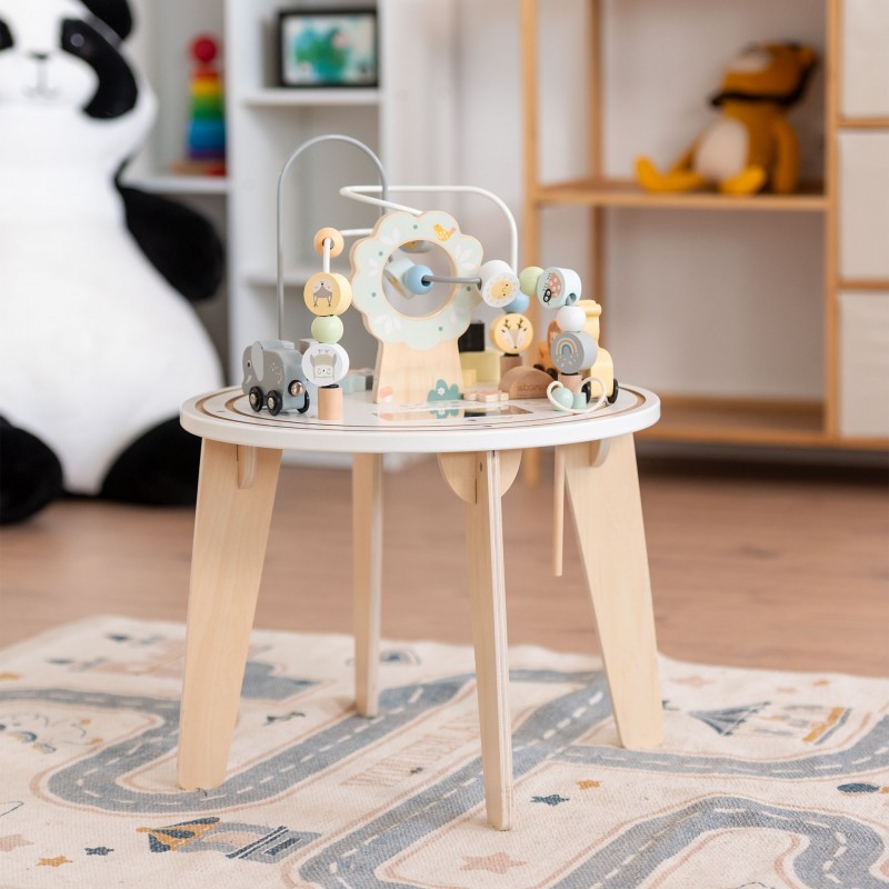 Детска Дървена Образователна Маса с Лабиринт и Мъниста GINGER HOME, 40x40x54 см