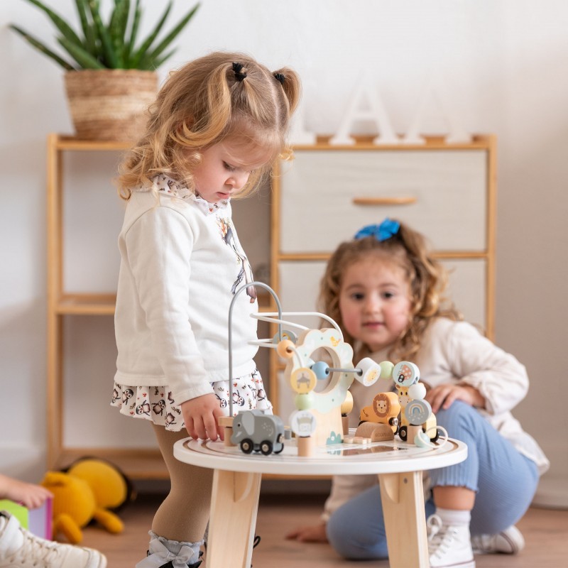 Детска Дървена Образователна Маса с Лабиринт и Мъниста GINGER HOME, 40x40x54 см