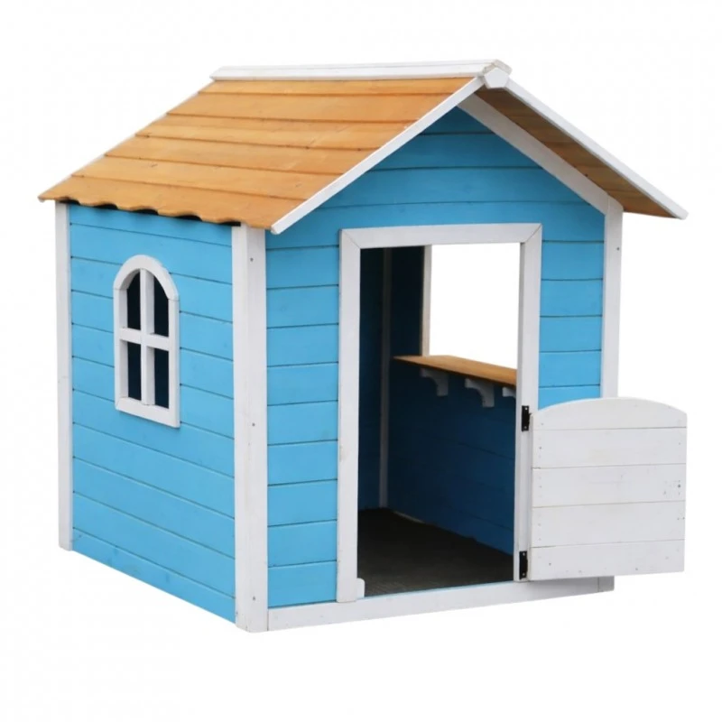 Детска Дървена Къщичка за Игра на Открито GINGER HOME с Прозорци – За Двор и Градина, Синя, 118×138×132.5 см