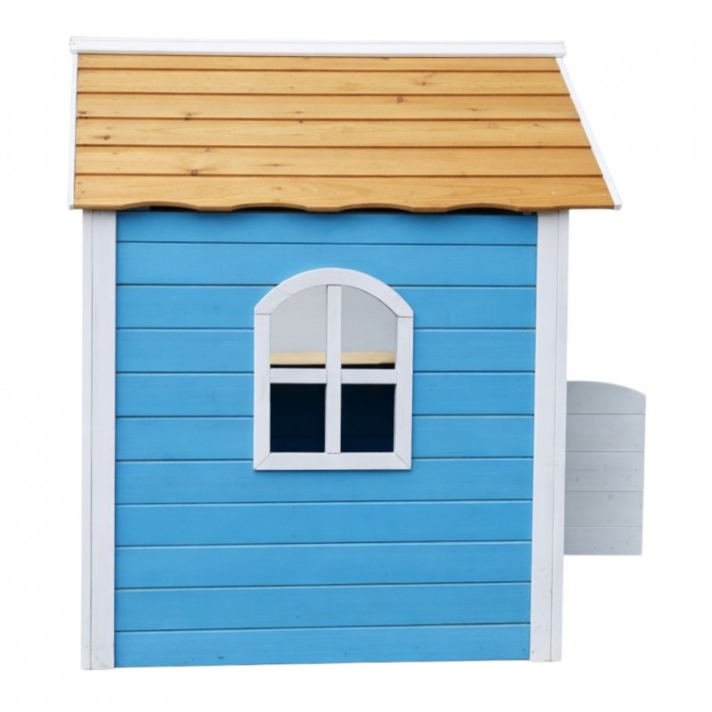 Детска Дървена Къщичка за Игра на Открито GINGER HOME с Прозорци – За Двор и Градина, Синя, 118×138×132.5 см