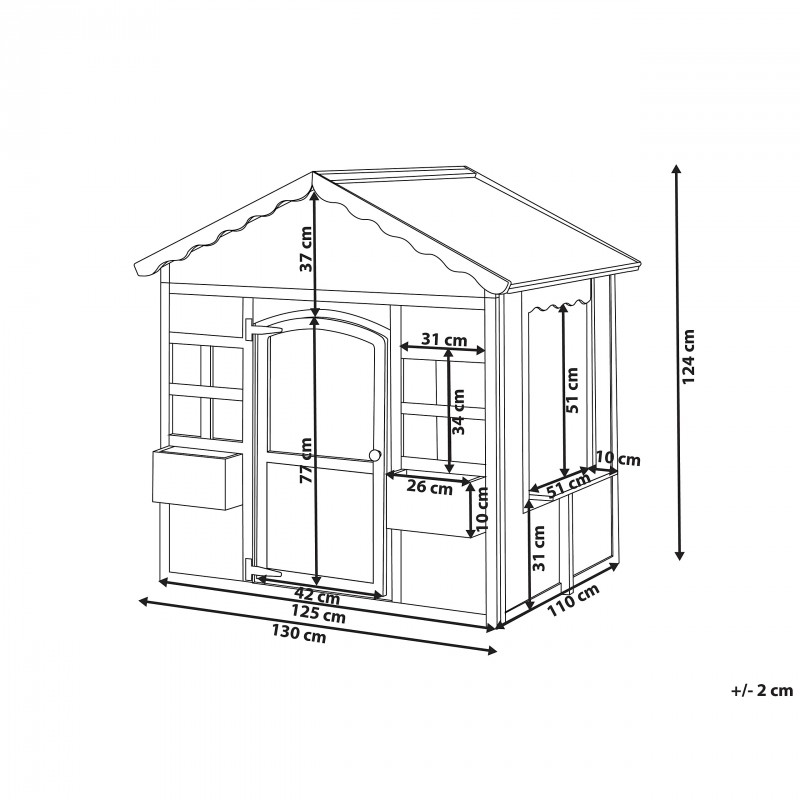 Детска Дървена Къщичка за Игра на Открито GINGER HOME с Прозорци и Саксии за Цветя – За Двор и Градина, Бяла, 123×106×125 см