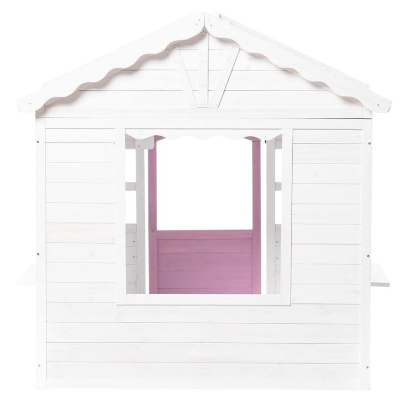 Детска Дървена Къщичка за Игра на Открито GINGER HOME с Прозорци и Саксии за Цветя – За Двор и Градина, Бяла, 123×106×125 см