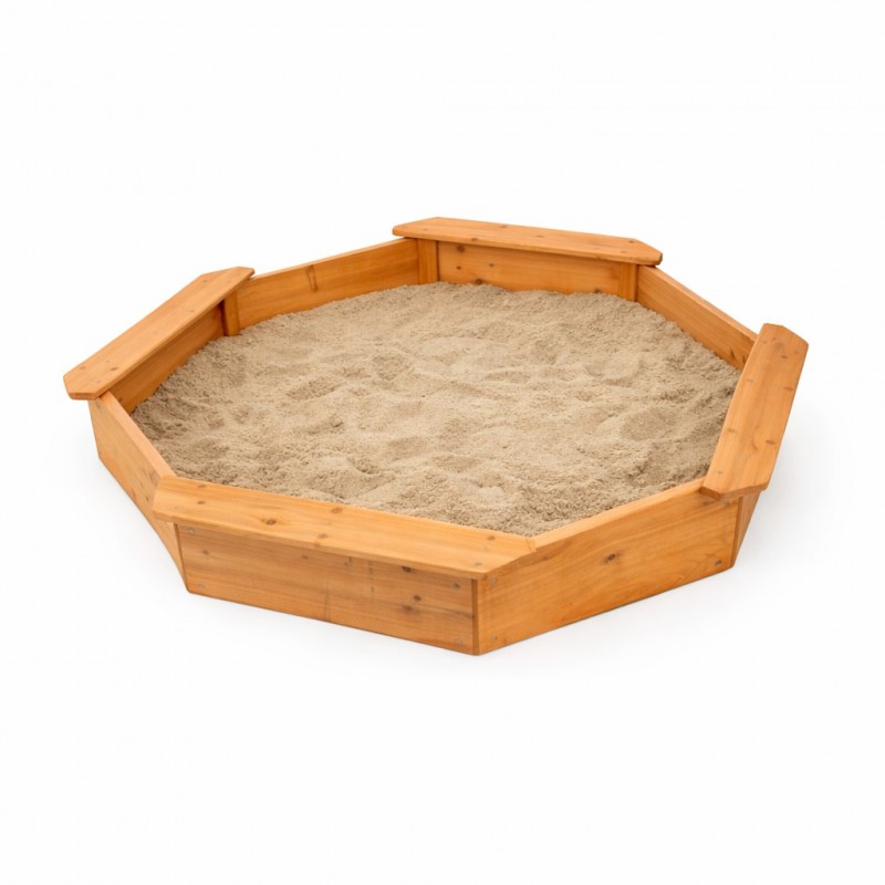 Детски Дървен Пясъчник с 4 Седалки GINGER HOME – Играчка за Открито за Двор и Градина, 134.5x134.5x19.5 см