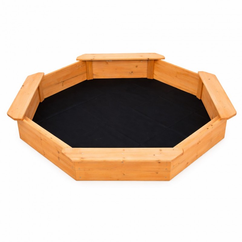 Детски Дървен Пясъчник с 4 Седалки GINGER HOME – Играчка за Открито за Двор и Градина, 134.5x134.5x19.5 см