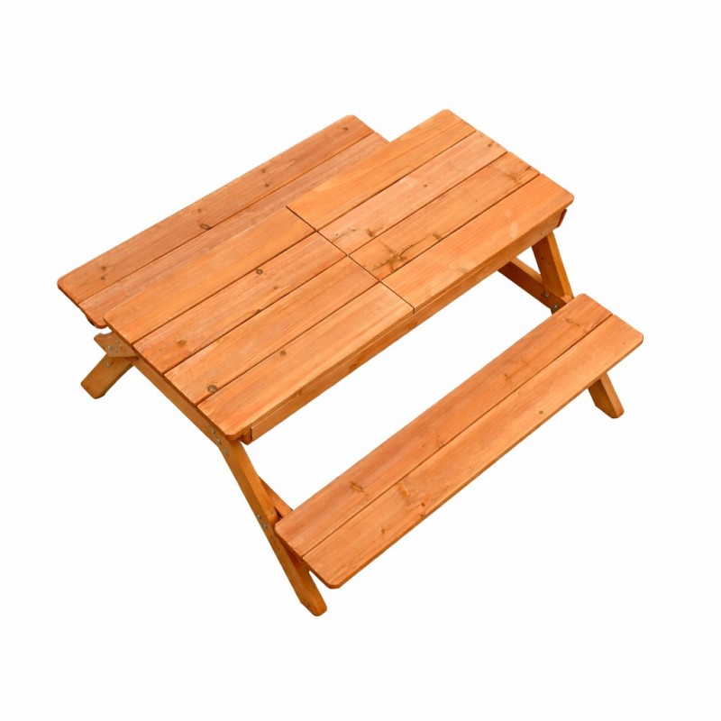 Детска Дървена Маса с Пейки и Пясъчник GINGER HOME, Повдигащ се Плот, 2 Кутии за Съхранение, 90x86x50 См