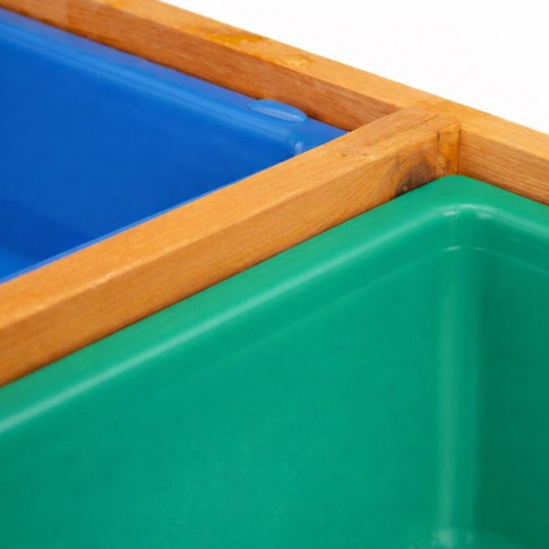 Детска Дървена Маса с Пейки и Пясъчник GINGER HOME, Повдигащ се Плот, 2 Кутии за Съхранение, 90x86x50 См