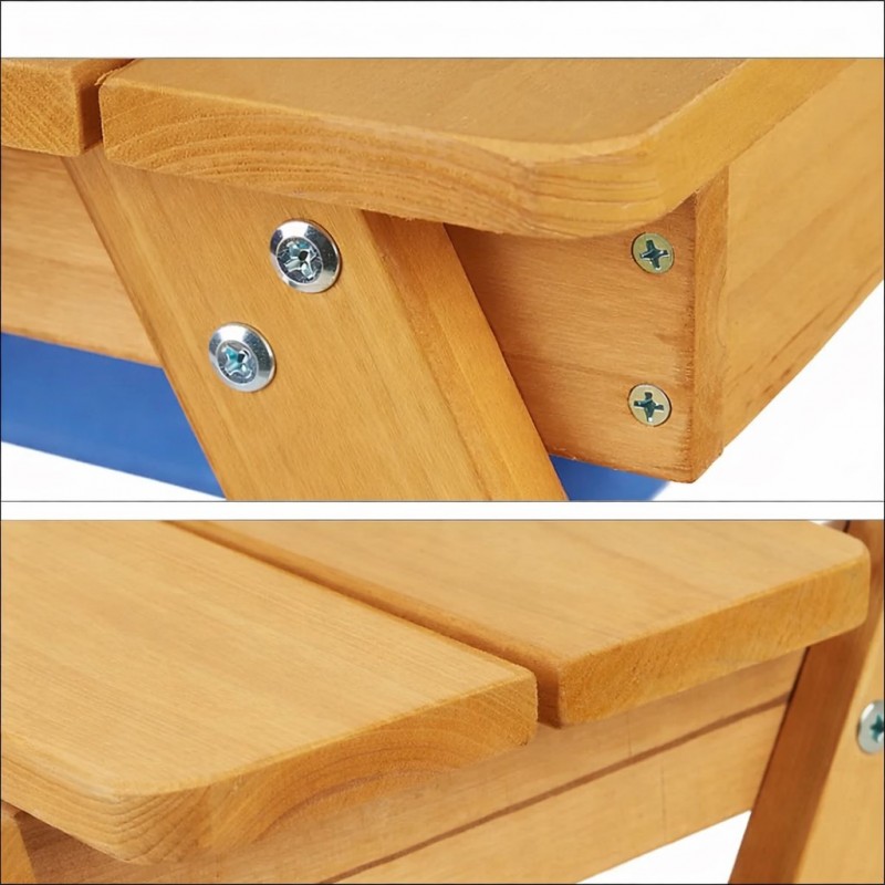 Детска Дървена Маса с Пейки и Пясъчник GINGER HOME, Повдигащ се Плот, 2 Кутии за Съхранение, 90x86x50 См