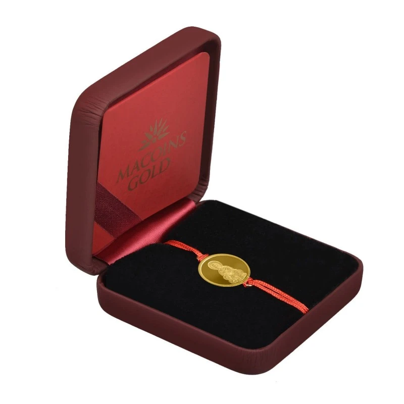 Златна гривна Св. мъченици Вяра, Надежда, Любов и София с червен конец Macoins Gold