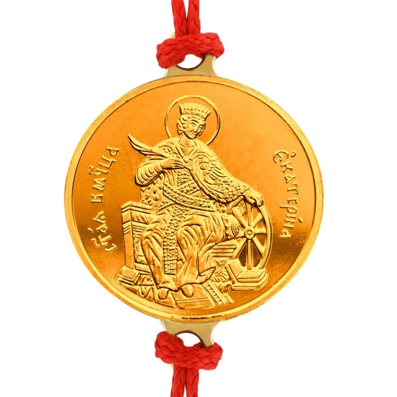 Златна гривна Света Екатерина с червен конец Macoins Gold