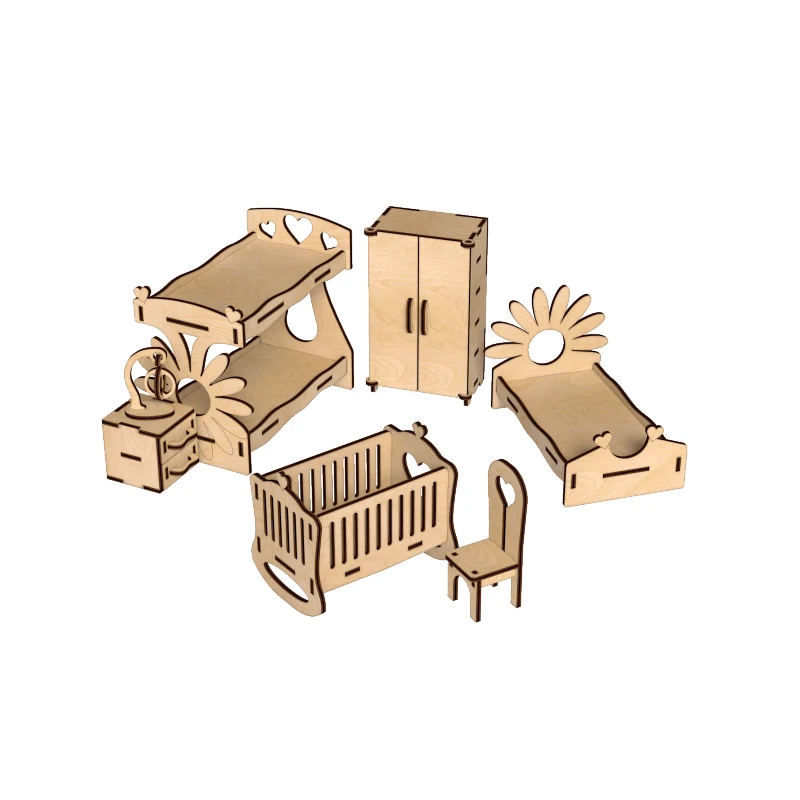 Дървен комплект WOODPY Обзавеждане за кукли, сглобяем, 346 части