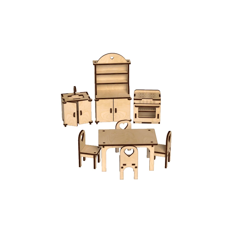 Дървен комплект WOODPY Обзавеждане за кукли, сглобяем, 346 части