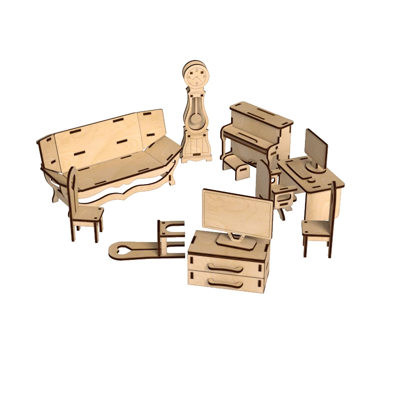 Дървен комплект WOODPY Обзавеждане за кукли, сглобяем, 346 части