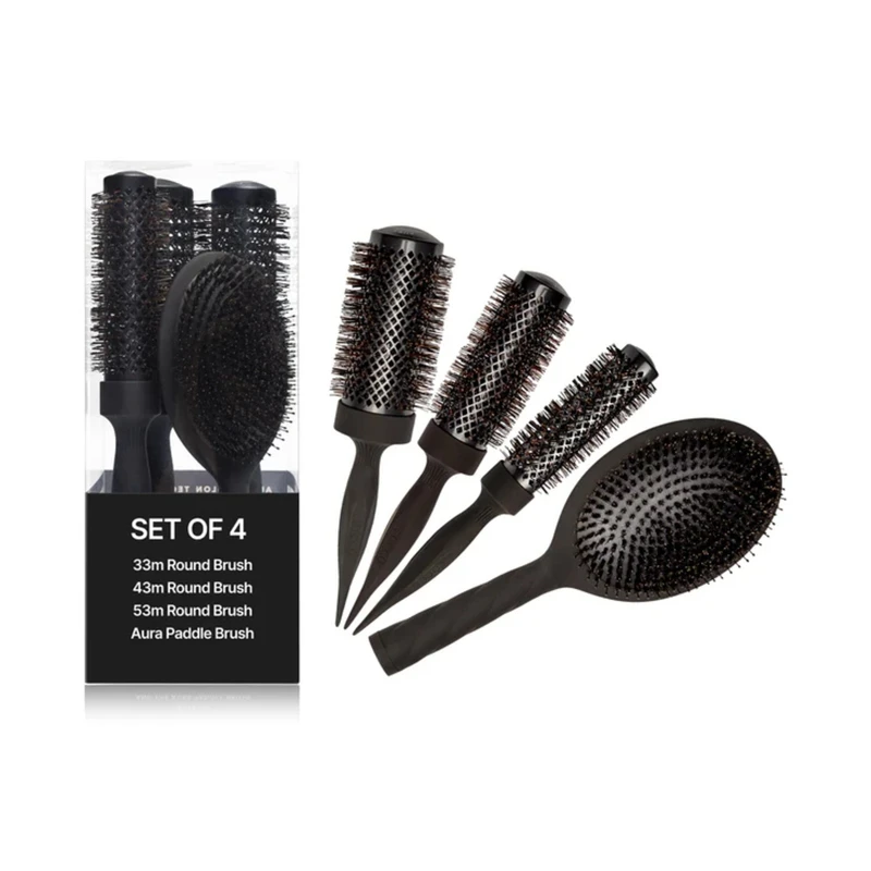 Комплект 4 броя професионални четки за коса Cocco Aura Brush Set, черни