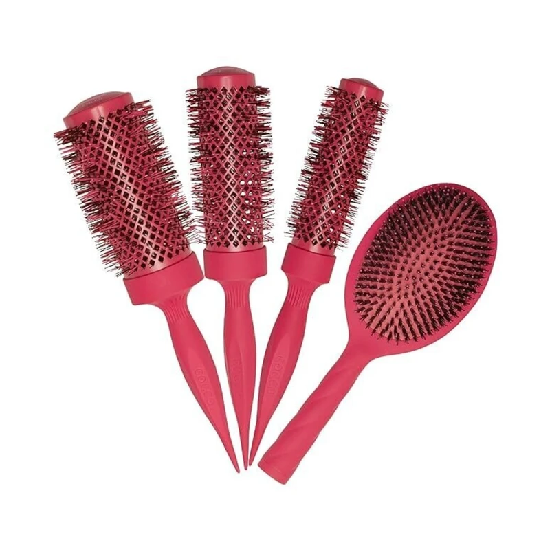 Комплект 4 броя професионални четки за коса Cocco Aura Brush Set, розови