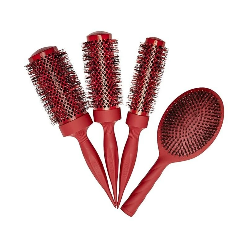 Комплект 4 броя професионални четки за коса Cocco Aura Brush Set, червени