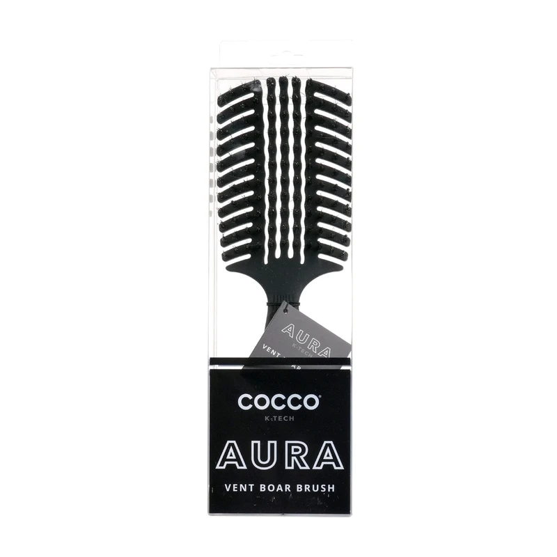 Професионална четка за разресване с естествен косъм Cocco Aura Vent Boar Brush, черна