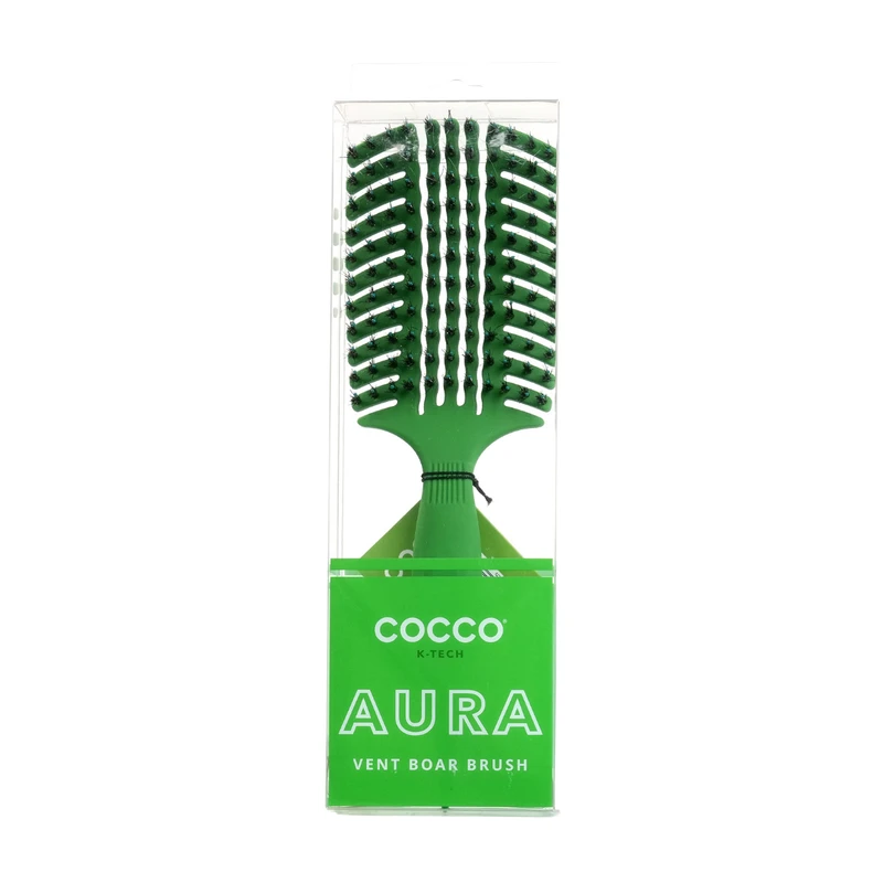 Професионална четка за разресване с естествен косъм Cocco Aura Vent Boar Brush, зелена