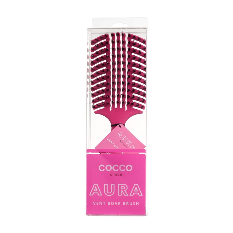 Професионална четка за разресване с естествен косъм Cocco Aura Vent Boar Brush, розова