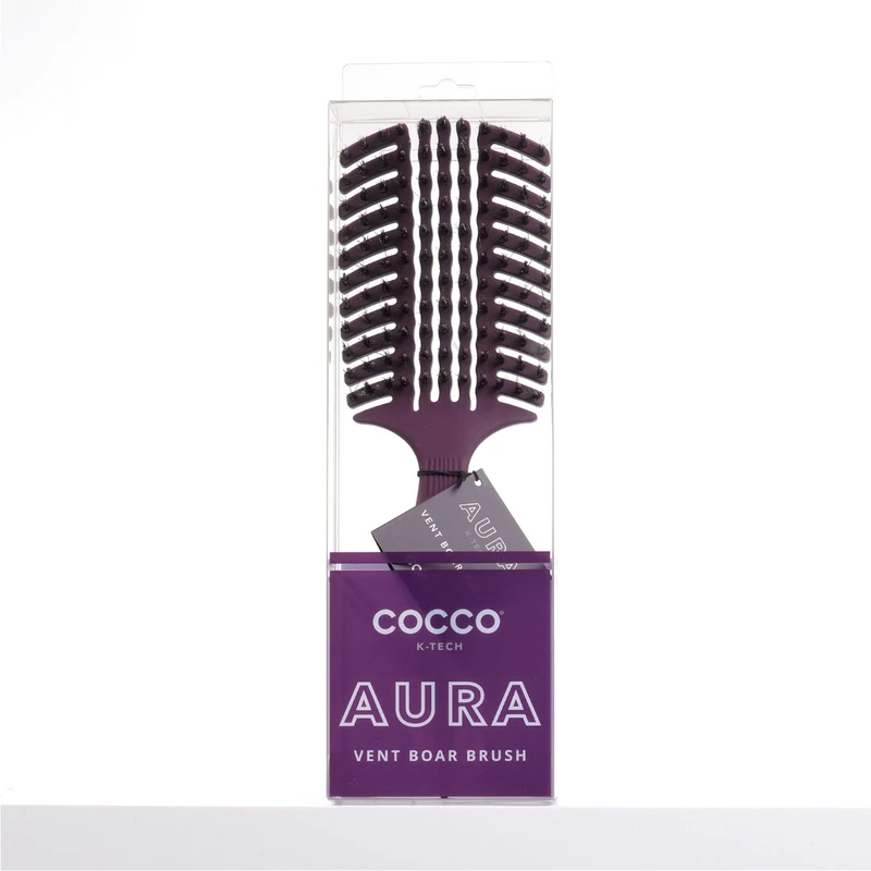 Професионална четка за разресване с естествен косъм Cocco Aura Vent Boar Brush, лилава