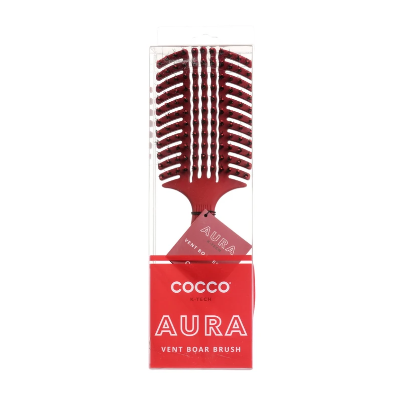 Професионална четка за разресване с естествен косъм Cocco Aura Vent Boar Brush, червена
