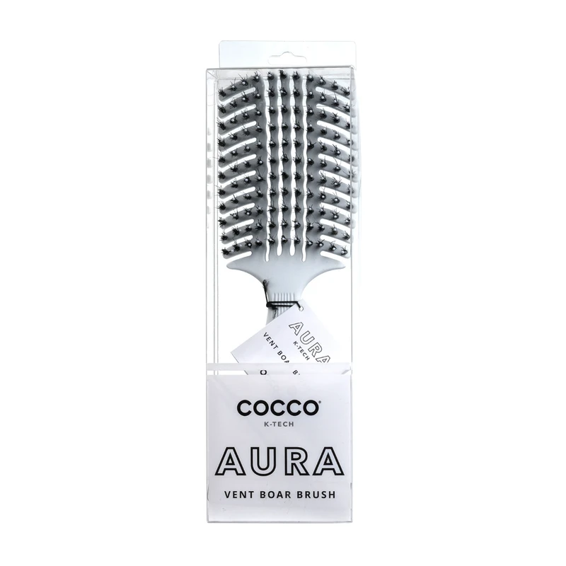 Професионална четка за разресване с естествен косъм Cocco Aura Vent Boar Brush, бяла