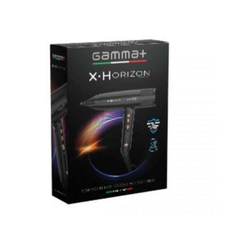 GammaPiu X-Horizon, черен - бактерициден ултралек професионален сешоар за коса,  с безчетков мотор