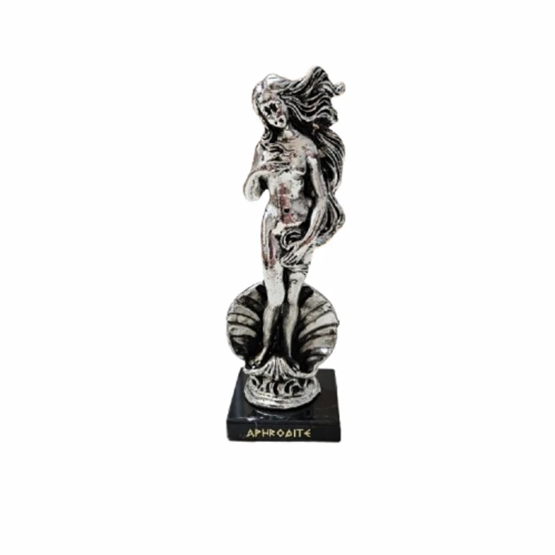 Статуетка Афродита, Метална, Мраморна основа, Сребриста, 15 см