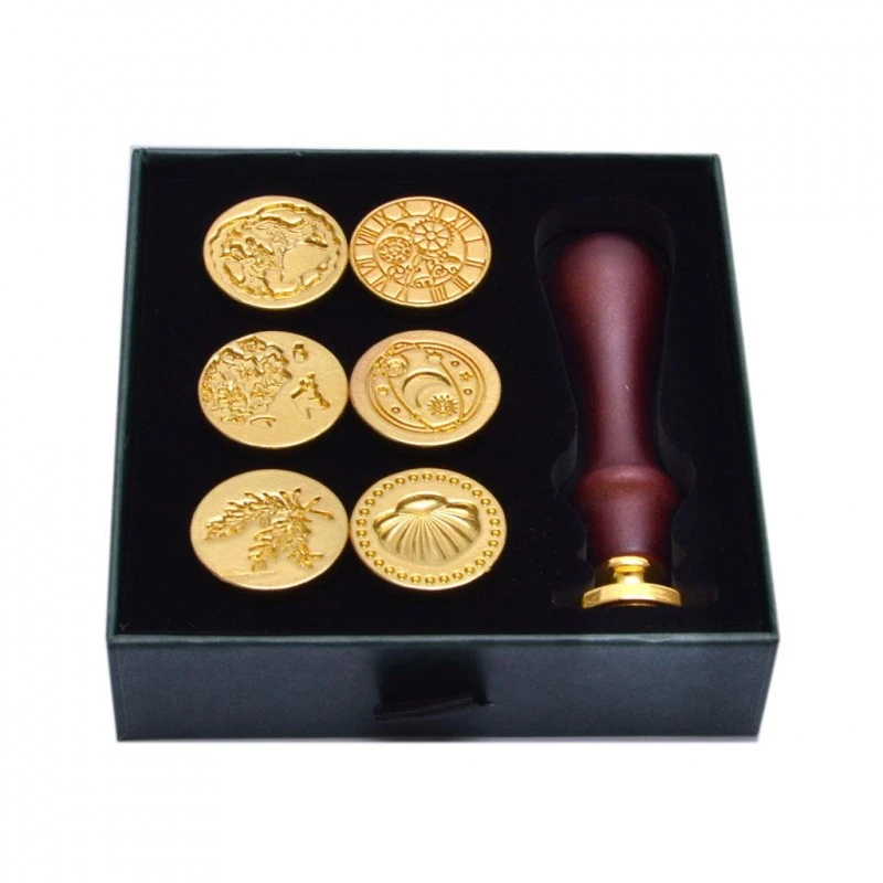 Комплект печати Ahelos, За восък, 6 приставки, Кафяв