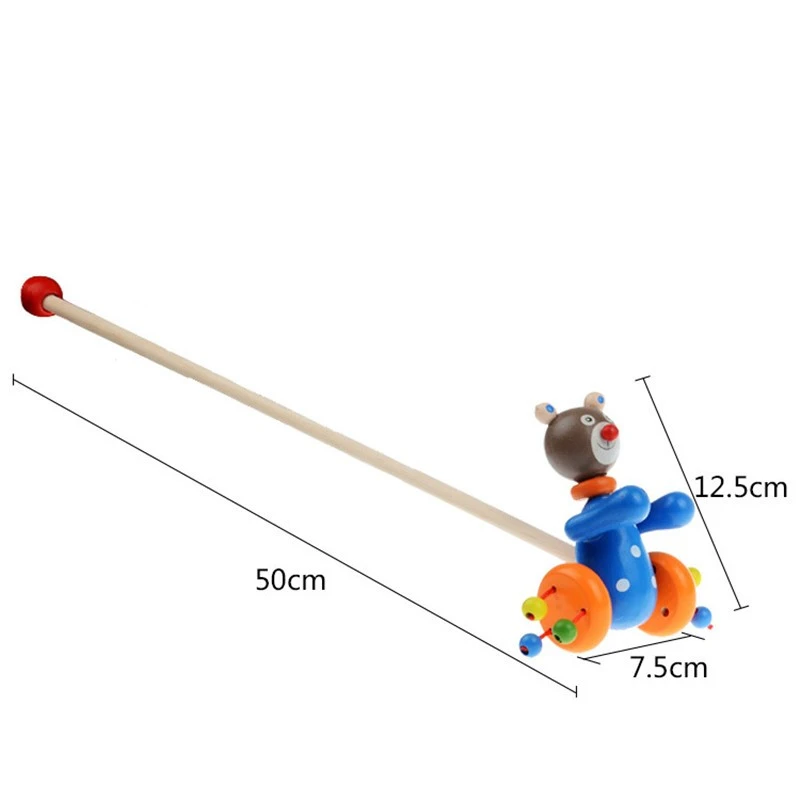 Играчка Ahelos, Мече, За бутане, Дървена, 50 см